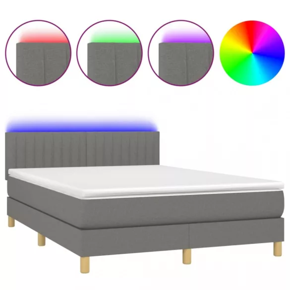 sötétszürke szövet rugós és LED-es ágy matraccal 140x190 cm