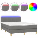 sötétszürke szövet rugós és LED-es ágy matraccal 140x200 cm