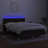 fekete szövet rugós és LED-es ágy matraccal 140x200 cm