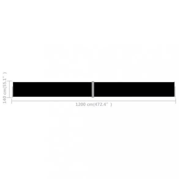 fekete kihúzható oldalsó terasz-napellenző 140 x 1200 cm