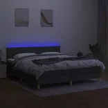sötétszürke szövet rugós és LED-es ágy matraccal 160x200 cm