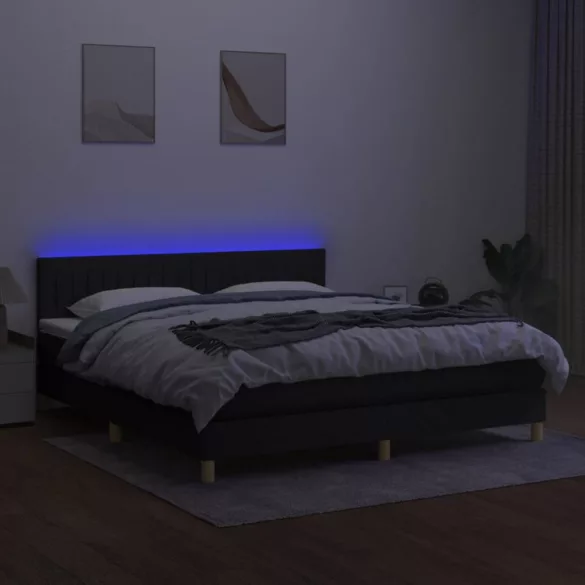 fekete szövet rugós és LED-es ágy matraccal 160x200 cm