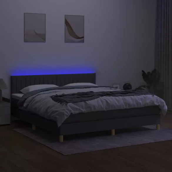 sötétszürke szövet rugós és LED-es ágy matraccal 180 x 200 cm