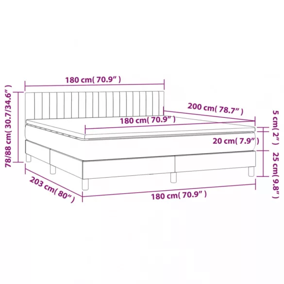 sötétszürke szövet rugós és LED-es ágy matraccal 180 x 200 cm