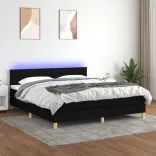 fekete szövet rugós és LED-es ágy matraccal 180 x 200 cm