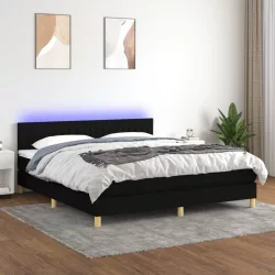 fekete szövet rugós és LED-es ágy matraccal 180 x 200 cm