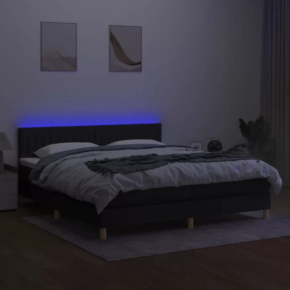 fekete szövet rugós és LED-es ágy matraccal 180 x 200 cm