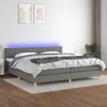 sötétszürke szövet rugós és LED-es ágy matraccal 200x200 cm
