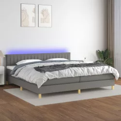   sötétszürke szövet rugós és LED-es ágy matraccal 200x200 cm