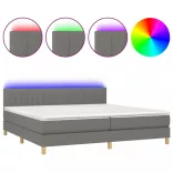 sötétszürke szövet rugós és LED-es ágy matraccal 200x200 cm