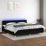 fekete szövet rugós és LED-es ágy matraccal 200x200 cm