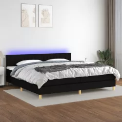 fekete szövet rugós és LED-es ágy matraccal 200x200 cm