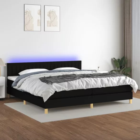 fekete szövet rugós és LED-es ágy matraccal 200x200 cm