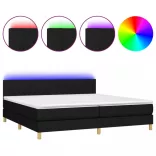 fekete szövet rugós és LED-es ágy matraccal 200x200 cm
