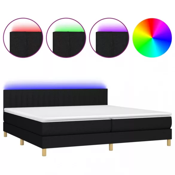 fekete szövet rugós és LED-es ágy matraccal 200x200 cm