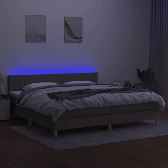 tópszínű szövet rugós és LED-es ágy matraccal 200 x 200 cm