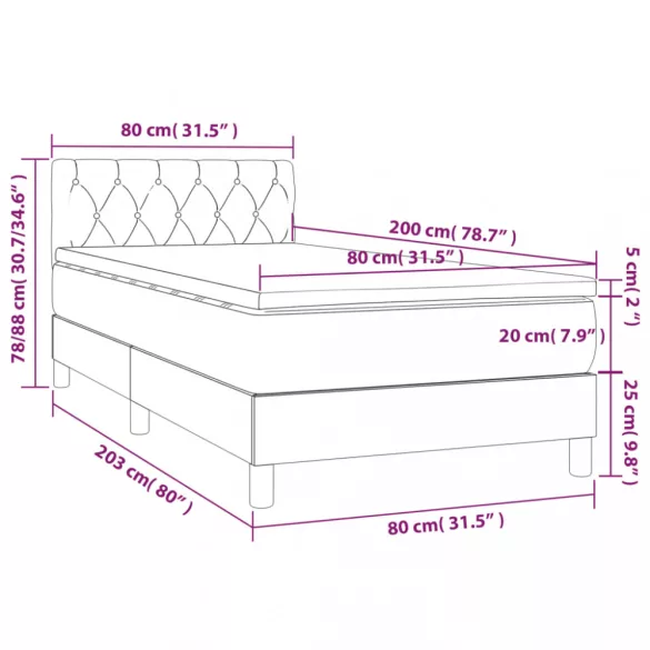 világosszürke szövet rugós és LED-es ágy matraccal 80 x 200 cm
