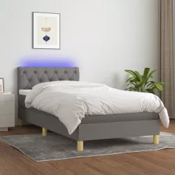  sötétszürke szövet rugós és LED-es ágy matraccal 80 x 200 cm