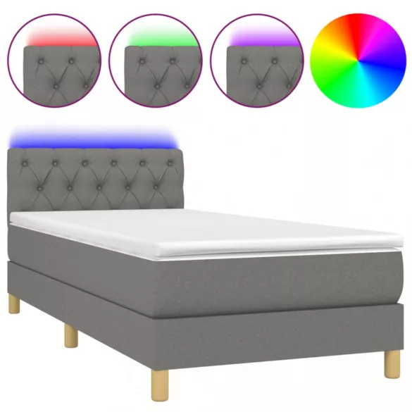 sötétszürke szövet rugós és LED-es ágy matraccal 80 x 200 cm