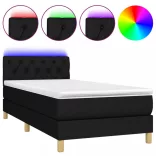 fekete szövet rugós és LED-es ágy matraccal 80 x 200 cm