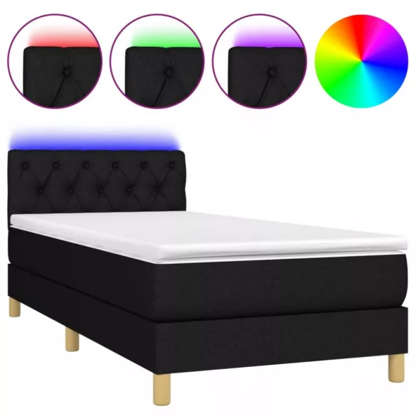 fekete szövet rugós és LED-es ágy matraccal 80 x 200 cm