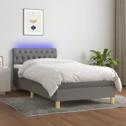   sötétszürke szövet rugós és LED-es ágy matraccal 90x190 cm