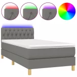 sötétszürke szövet rugós és LED-es ágy matraccal 90x190 cm