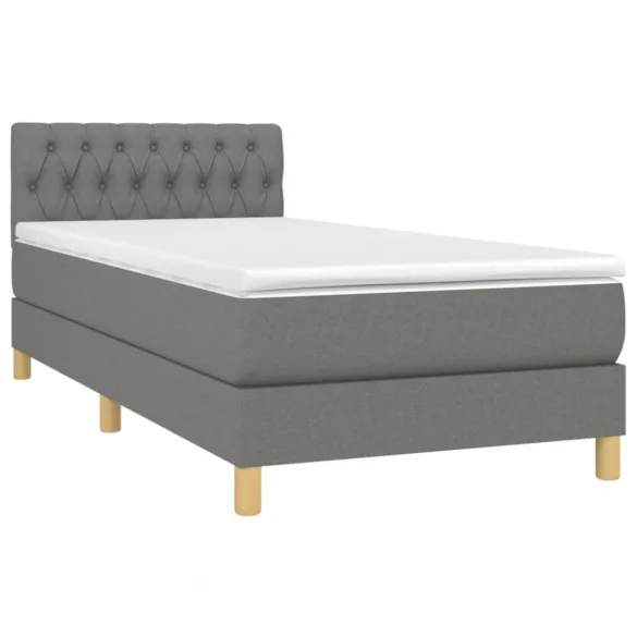 sötétszürke szövet rugós és LED-es ágy matraccal 90x190 cm