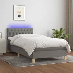   sötétszürke szövet rugós és LED-es ágy matraccal 90x200 cm
