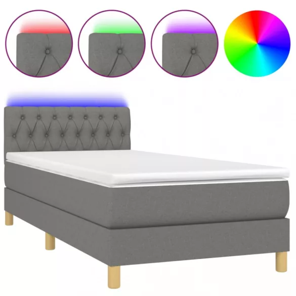 sötétszürke szövet rugós és LED-es ágy matraccal 90x200 cm