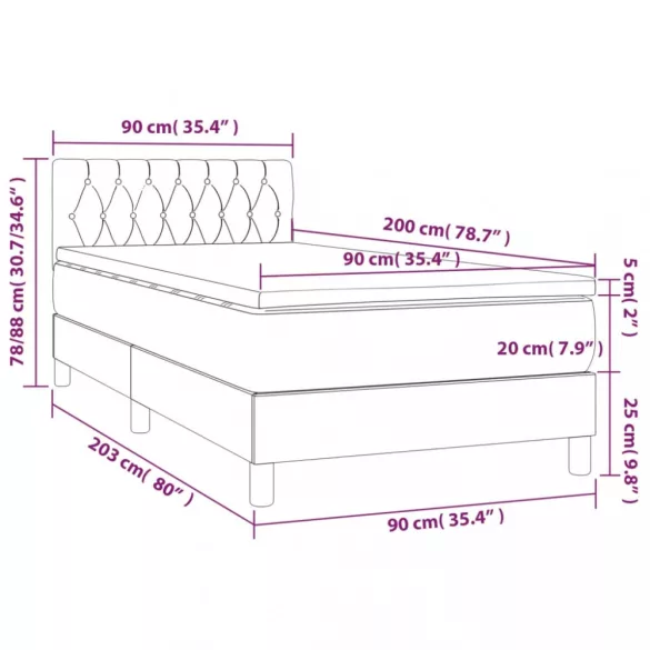 sötétszürke szövet rugós és LED-es ágy matraccal 90x200 cm