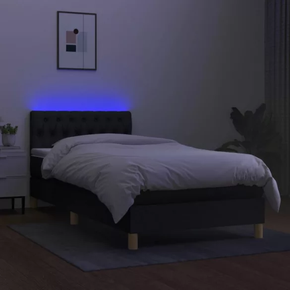 fekete szövet rugós és LED-es ágy matraccal 90x200 cm