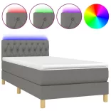 sötétszürke szövet rugós és LED-es ágy matraccal 100x200 cm