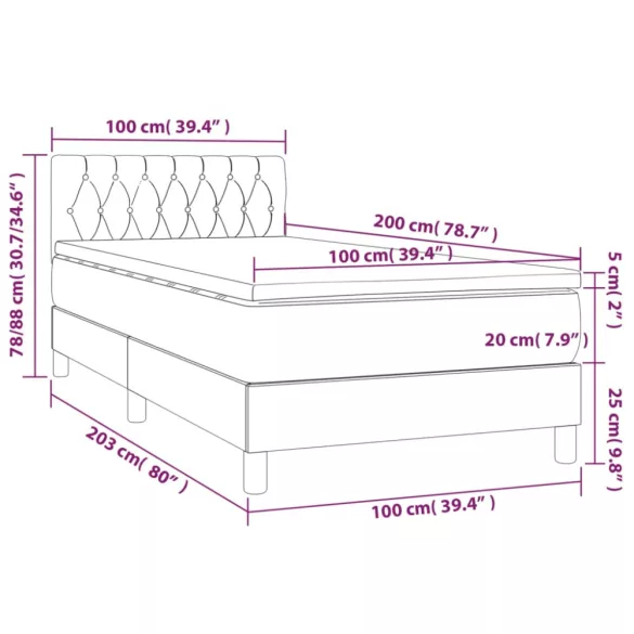 sötétszürke szövet rugós és LED-es ágy matraccal 100x200 cm