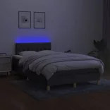 sötétszürke szövet rugós és LED-es ágy matraccal 120 x 200 cm