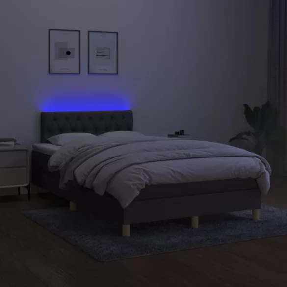 sötétszürke szövet rugós és LED-es ágy matraccal 120 x 200 cm
