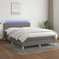   sötétszürke szövet rugós és LED-es ágy matraccal 140x190 cm