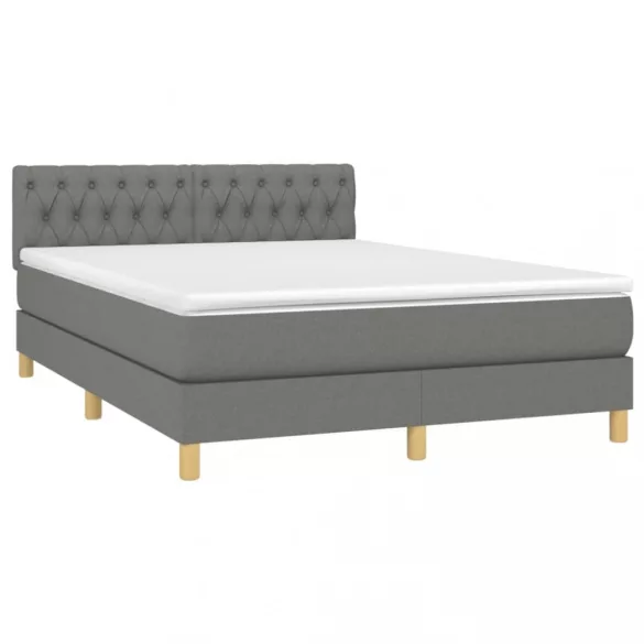 sötétszürke szövet rugós és LED-es ágy matraccal 140x190 cm