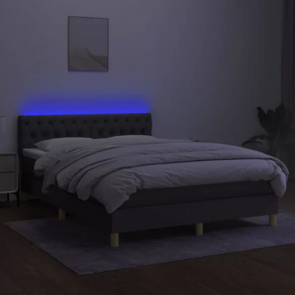 sötétszürke szövet rugós és LED-es ágy matraccal 140x190 cm