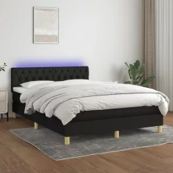 fekete szövet rugós és LED-es ágy matraccal 140x190 cm