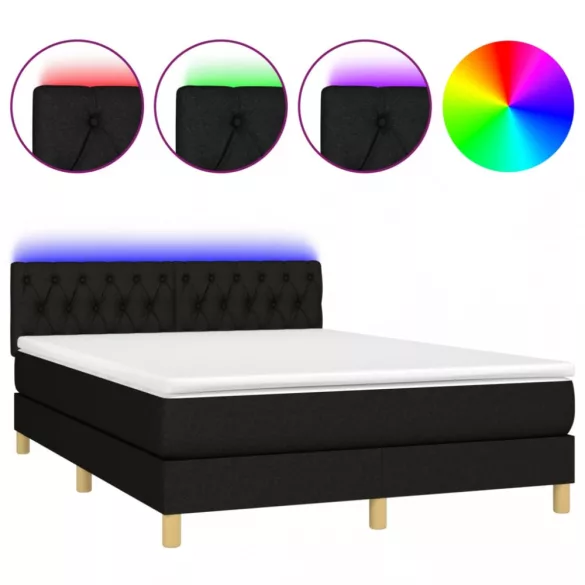 fekete szövet rugós és LED-es ágy matraccal 140x190 cm