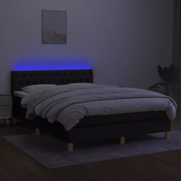 fekete szövet rugós és LED-es ágy matraccal 140x190 cm