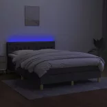 sötétszürke szövet rugós és LED-es ágy matraccal 140x200 cm