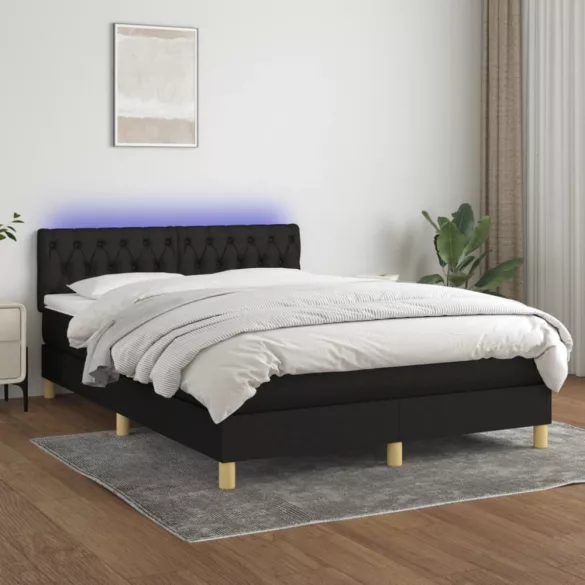 fekete szövet rugós és LED-es ágy matraccal 140x200 cm