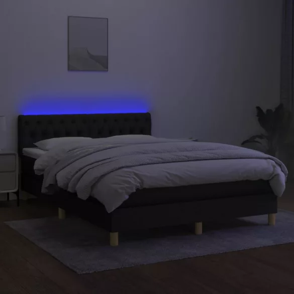 fekete szövet rugós és LED-es ágy matraccal 140x200 cm