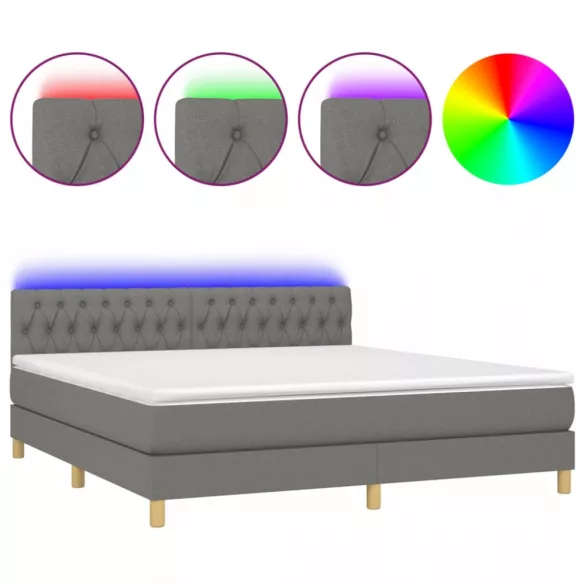 sötétszürke szövet rugós és LED-es ágy matraccal 160x200 cm