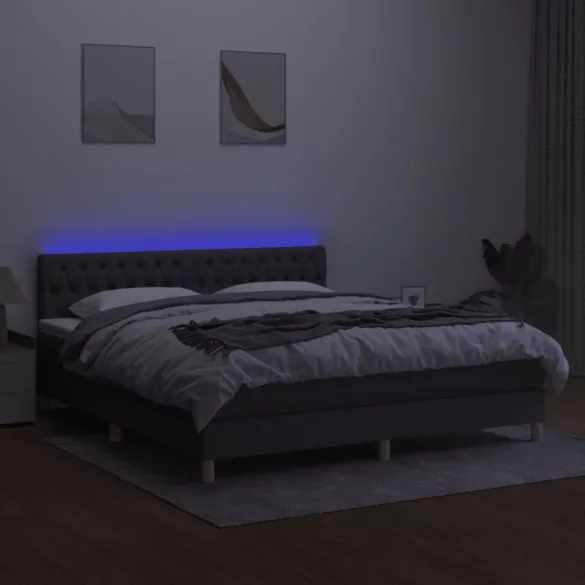 sötétszürke szövet rugós és LED-es ágy matraccal 160x200 cm