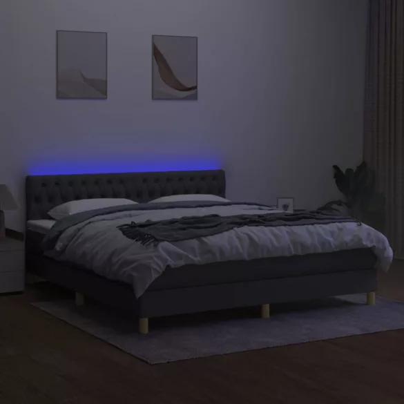 sötétszürke szövet rugós és LED-es ágy matraccal 180 x 200 cm
