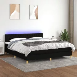 fekete szövet rugós és LED-es ágy matraccal 180 x 200 cm