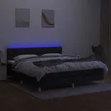 fekete szövet rugós és LED-es ágy matraccal 180 x 200 cm